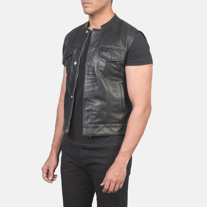 Atlas Moto Nero Gilet in Pelle da Uomo
