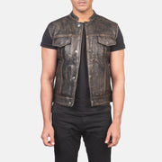 
Atlas Moto Marrone Invecchiato Gilet in Pelle da Uomo in Distressed Brown Sheepskin Leather - Vista frontale e silhouette sartoriale | Acquista online