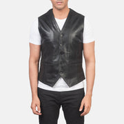 
Dettaglio ravvicinato of Classic Collar & 5 Button Hardware on Auden Nero Gilet in Pelle da Uomo