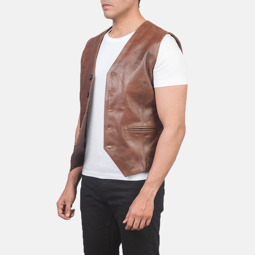 Auden Marrone Gilet in Pelle da Uomo