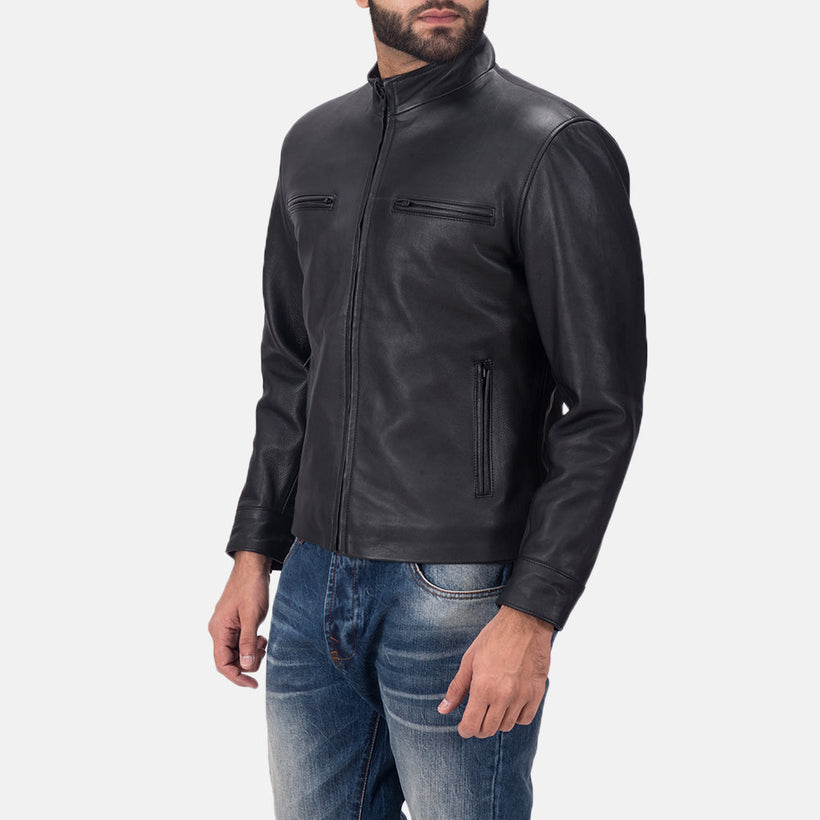 Austere Matte Nero Giacca Biker in Pelle da Uomo