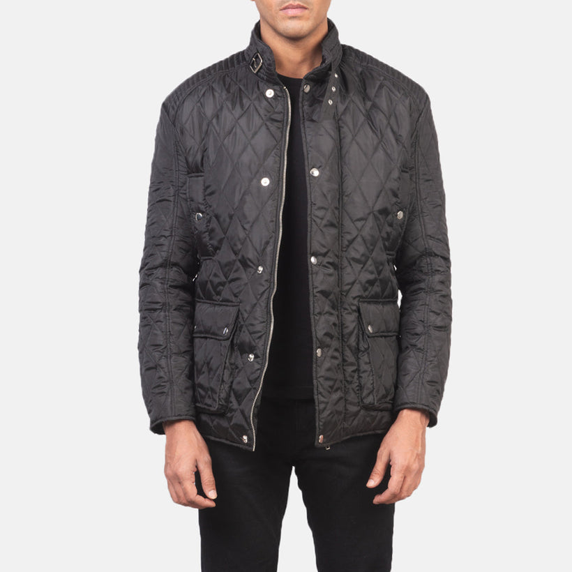 Barry Trapuntato Nero Windbreaker Giacca in Pelle da Uomo