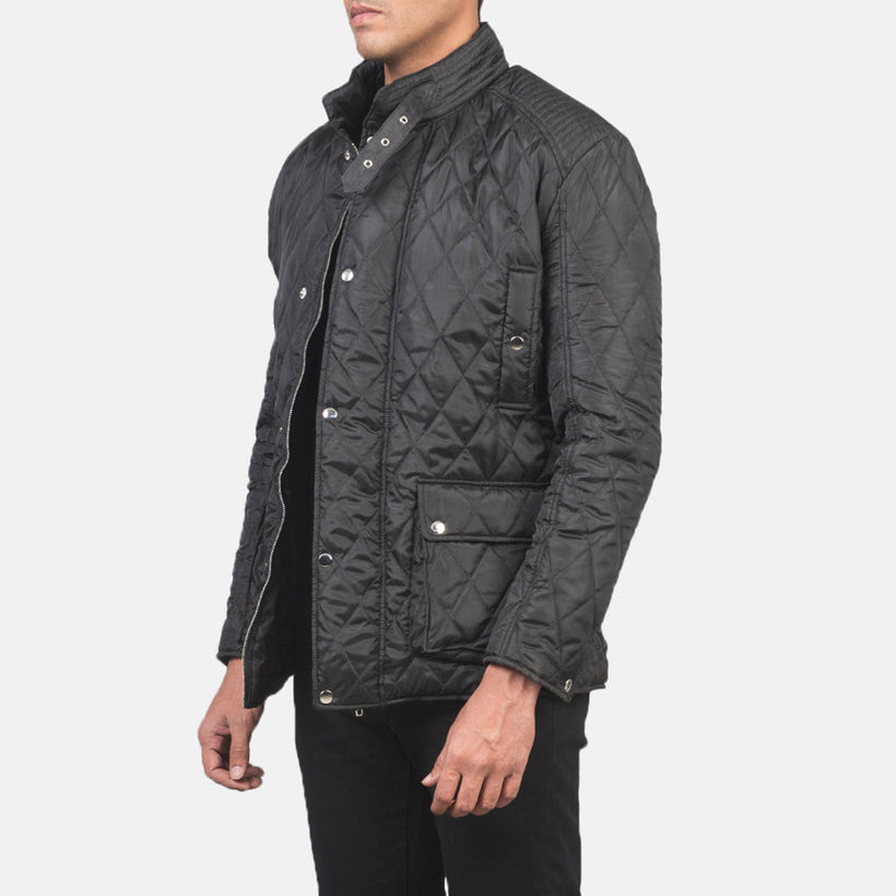 Barry Trapuntato Nero Windbreaker Giacca in Pelle da Uomo