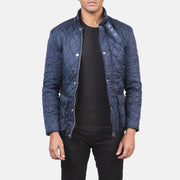 Men's Barry Trapuntato Blu Windbreaker Giacca in Pelle da Uomo in Blue Nylon - Vista frontale e linea su misura | Acquista online