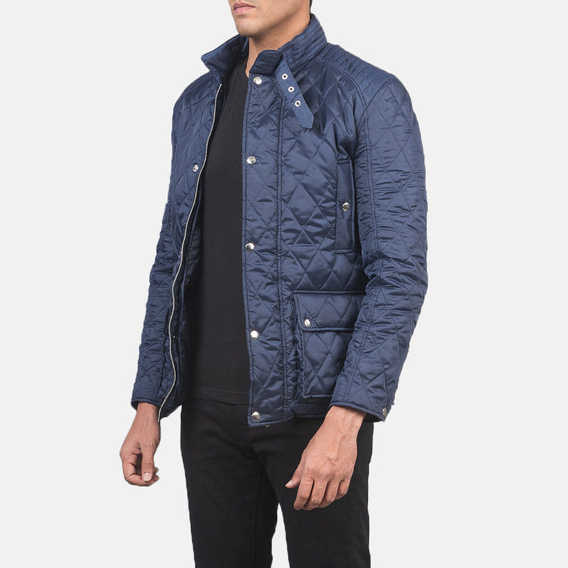 Barry Trapuntato Blu Windbreaker Giacca in Pelle da Uomo