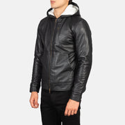 Black Sheepskin Leather Bomber Jacket - Vista posteriore Showing Tailored Shoulder Fit &amp; Clean Hemline
