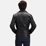 Dettaglio ravvicinato of Notch &amp; Zipper Hardware on Men's Nero Studded Giacca Biker in Pelle da Uomo