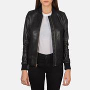 
Bliss Nero Bomber in Pelle da Donna in Black Sheepskin Leather - Vista frontale e silhouette sartoriale | Acquista online