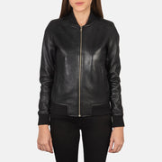 
Dettaglio ravvicinato of Varsity - Rib Knit & Zipper with Wind Flap Hardware on Bliss Nero Bomber in Pelle da Donna