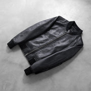 
Rib Knit & Hem Craftsmanship Construction Detail on Bliss Nero Bomber in Pelle da Donna