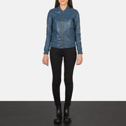 Women's Bliss Blu Bomber in Pelle da Donna - Lateral Side Profile View Showing Sleeve Cut &amp; Athletic Taper Fit