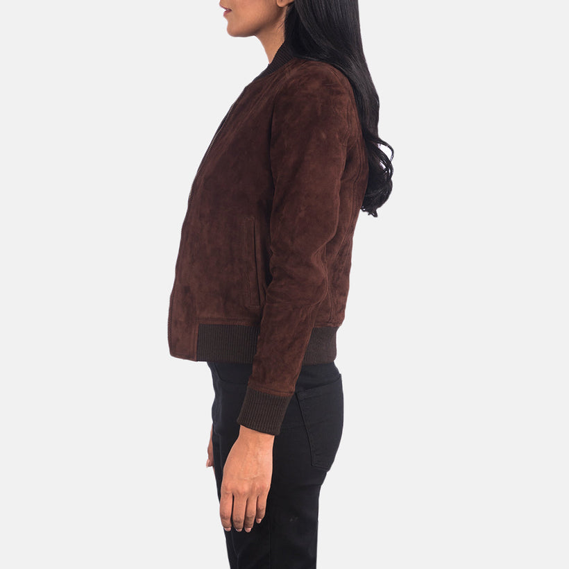 Bliss Marrone Suede Bomber in Pelle da Donna