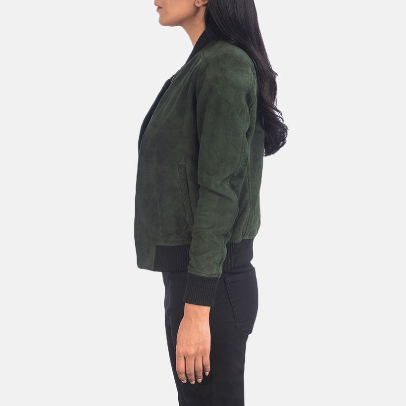 Bliss Verde Suede Bomber in Pelle da Donna