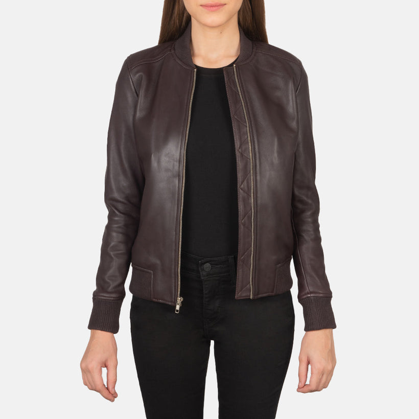 Bliss Bordeaux Bomber in Pelle da Donna