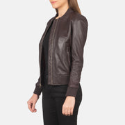 Maroon Sheepskin Leather Bomber Jacket - Vista posteriore Showing Tailored Shoulder Fit &amp; Clean Hemline