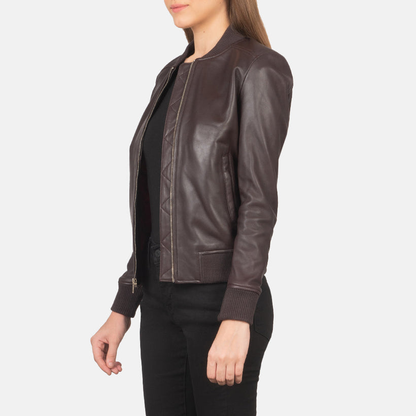 Bliss Bordeaux Bomber in Pelle da Donna