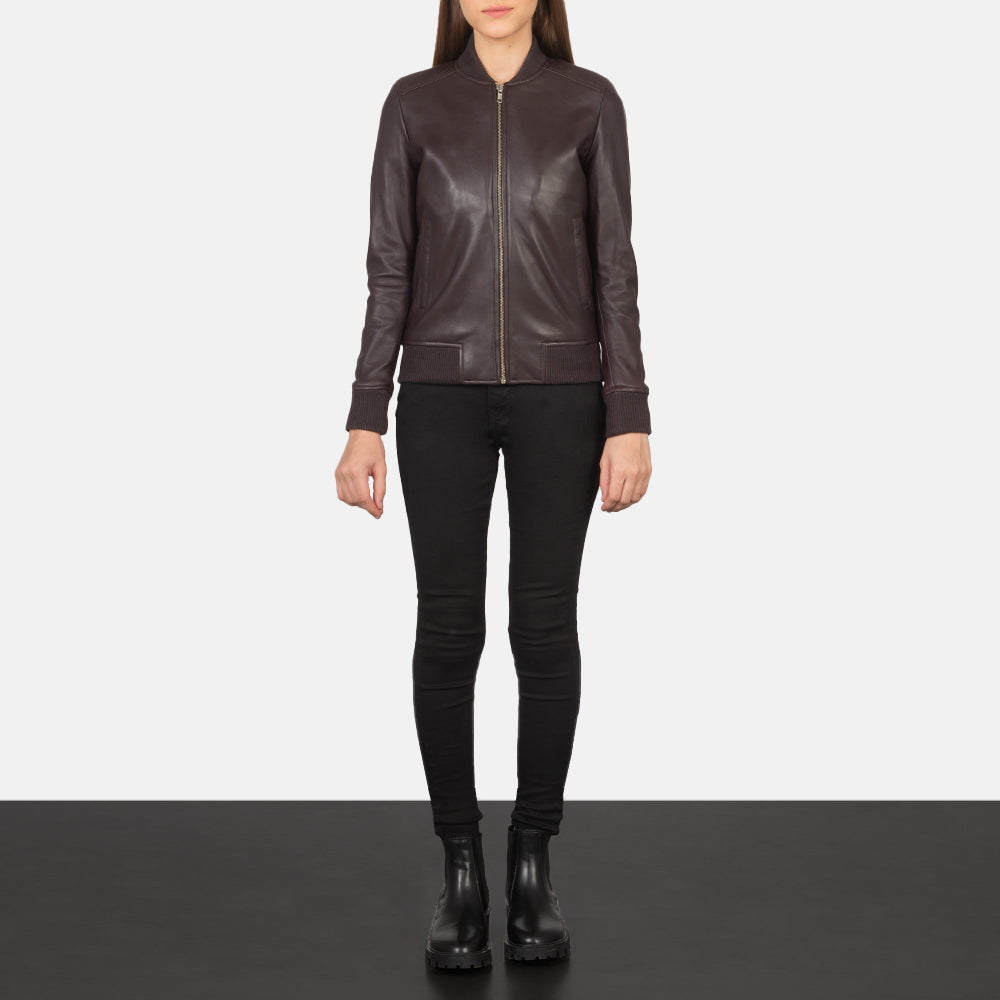 Women's Bliss Bordeaux Bomber in Pelle da Donna - Lateral Side Profile View Showing Sleeve Cut &amp; Athletic Taper Fit