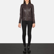 Women's Bliss Bordeaux Bomber in Pelle da Donna - Lateral Side Profile View Showing Sleeve Cut &amp; Athletic Taper Fit