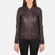 Dettaglio ravvicinato of Varsity - Rib Knit &amp; Zipper with Wind Flap Hardware on Women's Bliss Bordeaux Bomber in Pelle da Donna