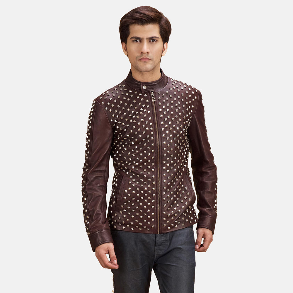 Blix Bono Bordeaux Giacca Biker in Pelle da Uomo in Maroon Sheepskin Leather - Vista frontale e linea su misura | Acquista online