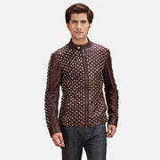 Blix Bono Bordeaux Giacca Biker in Pelle da Uomo in Maroon Sheepskin Leather - Vista frontale e linea su misura | Acquista online