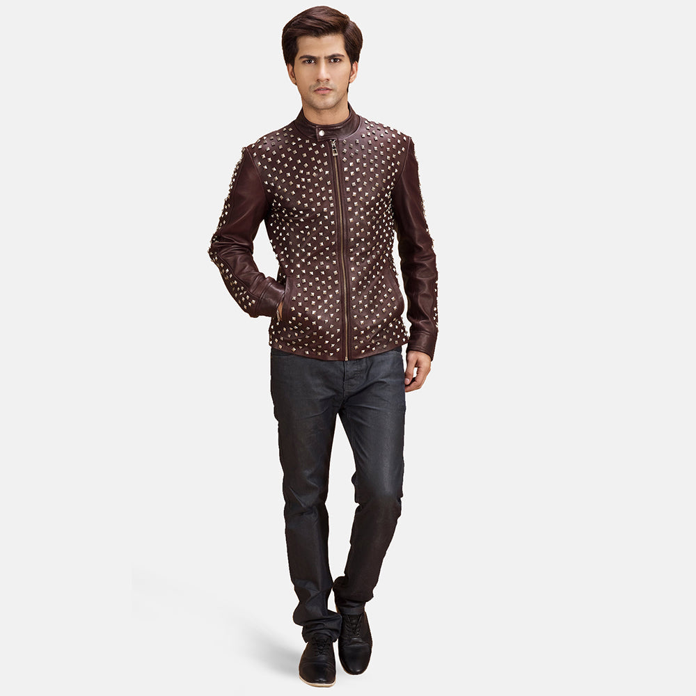 Blix Bono Bordeaux Giacca Biker in Pelle da Uomo - Lateral Side Profile View Showing Sleeve Cut &amp; Athletic Taper Fit