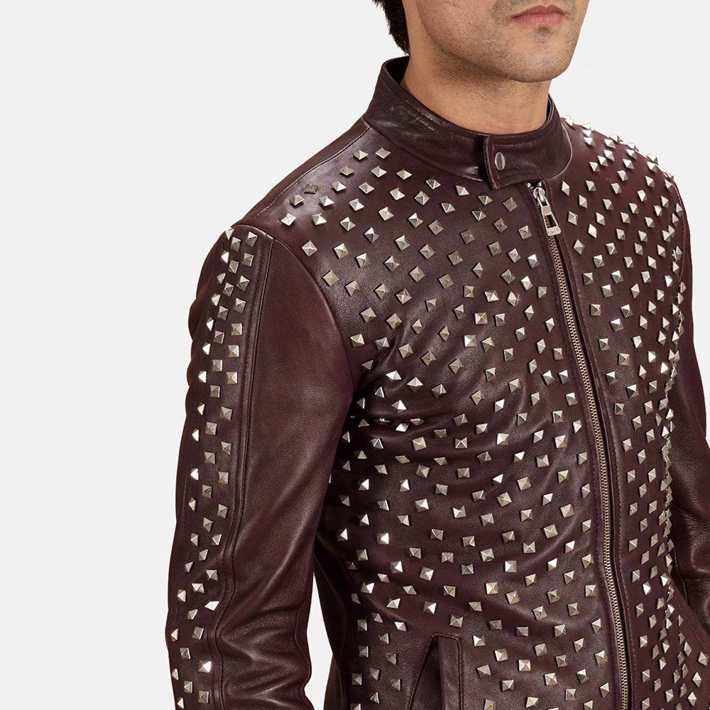 Dettaglio ravvicinato of Band with snap button &amp; Zipper Hardware on Blix Bono Bordeaux Giacca Biker in Pelle da Uomo