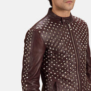 Dettaglio ravvicinato of Band with snap button &amp; Zipper Hardware on Blix Bono Bordeaux Giacca Biker in Pelle da Uomo
