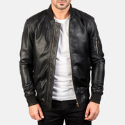 
Bomia Ma-1 Black Leather Bomber Jacket in Black Sheepskin Leather - Vista frontale e silhouette sartoriale | Acquista online