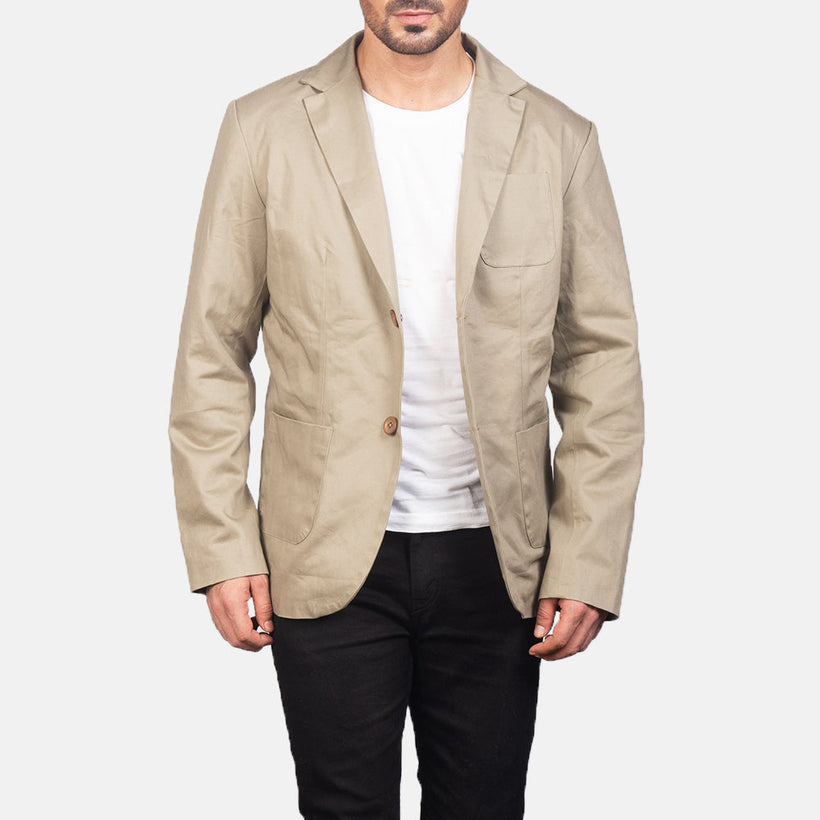 Borges Beige Blazer in Pelle da Uomo