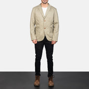 Borges Beige Blazer in Pelle da Uomo - Lateral Side Profile View Showing Sleeve Cut &amp; Athletic Taper Fit