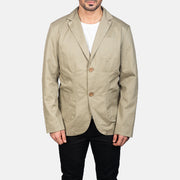 Dettaglio ravvicinato of Notch &amp; Button Hardware on Borges Beige Blazer in Pelle da Uomo