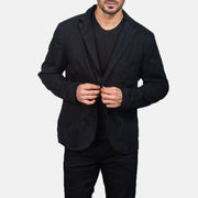 Borges Nero Blazer in Pelle da Uomo in Black Poly-Cotton - Vista frontale e linea su misura | Acquista online