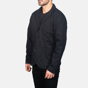 Black Poly-Cotton Leather Blazer - Vista posteriore Showing Tailored Shoulder Fit &amp; Clean Hemline