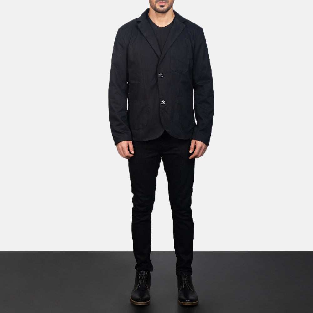 Borges Nero Blazer in Pelle da Uomo - Lateral Side Profile View Showing Sleeve Cut &amp; Athletic Taper Fit