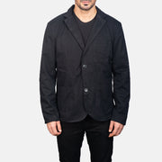 Dettaglio ravvicinato of Notch &amp; Button Hardware on Borges Nero Blazer in Pelle da Uomo