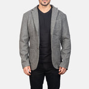 Men's Grey Wool Blazer in Grey Synthetic Wool - Vista frontale e linea su misura | Acquista online