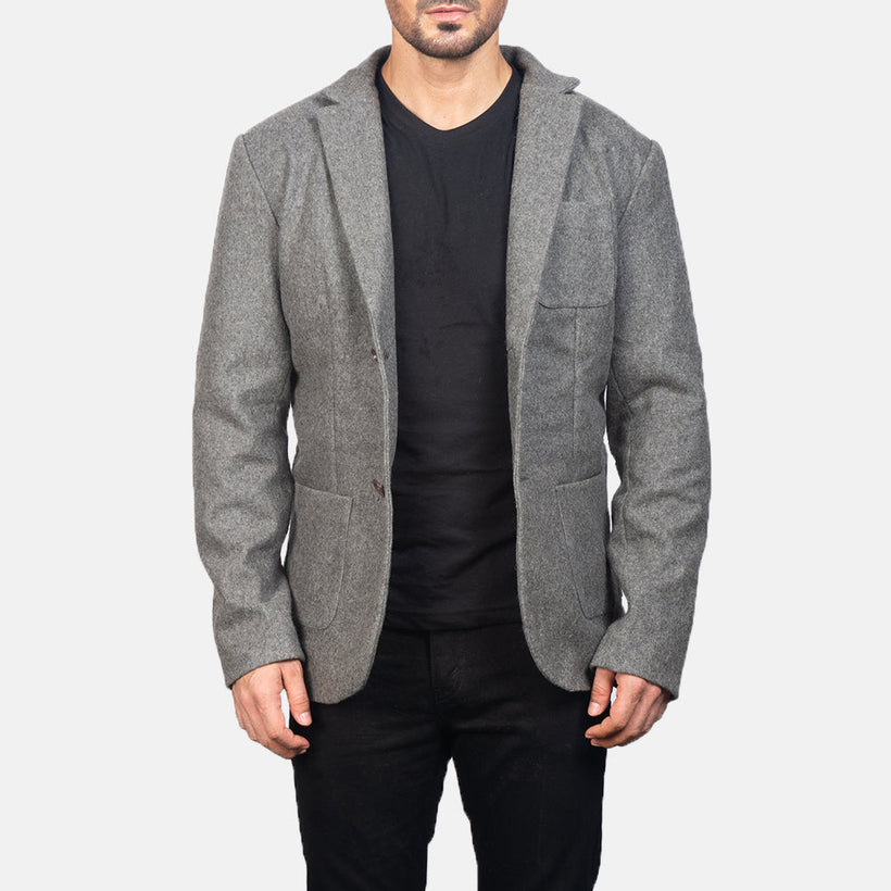 Borges Grigio Wool Blazer in Pelle da Uomo