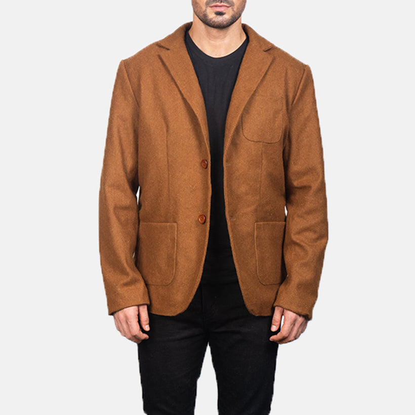Borges Khaki Wool Blazer in Pelle da Uomo
