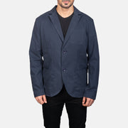 Dettaglio ravvicinato of Notch &amp; Button Hardware on Borges Navy Blu Blazer in Pelle da Uomo
