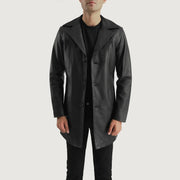 Brawnton Nero Cappotto in Pelle da Uomo in Black Cowhide Leather - Vista frontale e linea su misura | Acquista online