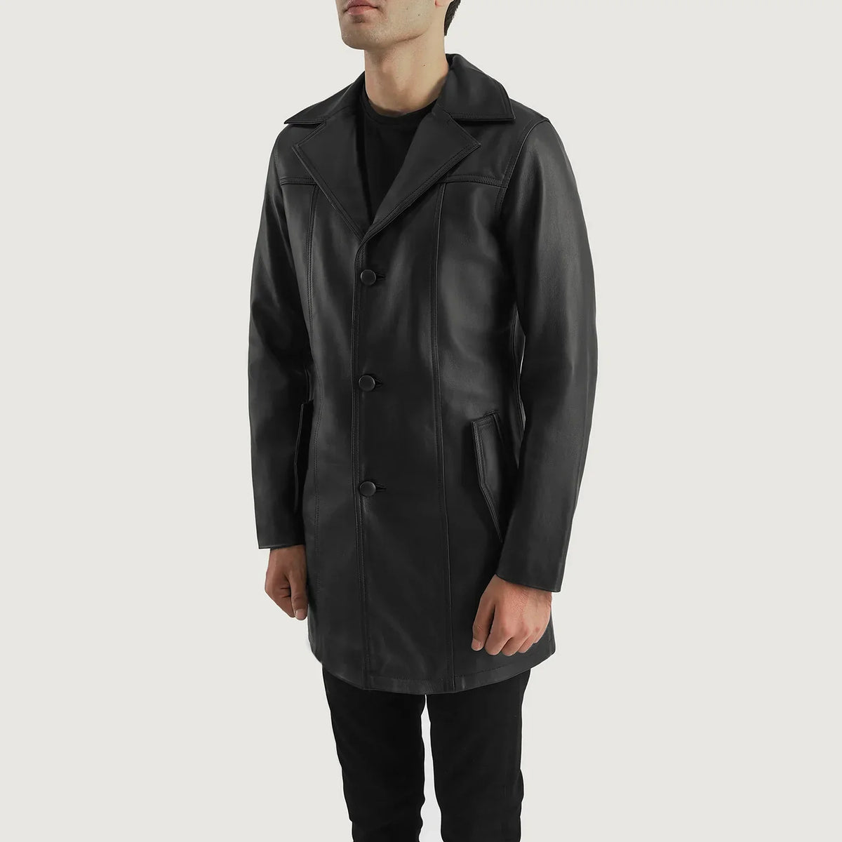 Black Cowhide leather Blazer - Vista posteriore Showing Tailored Shoulder Fit &amp; Clean Hemline