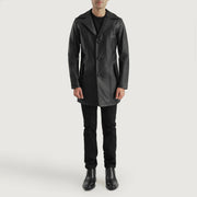 Brawnton Nero Cappotto in Pelle da Uomo - Lateral Side Profile View Showing Sleeve Cut &amp; Athletic Taper Fit