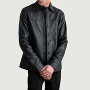 
Bronco Nero Leather Shirt da Uomo in Black Sheepskin Leather - Vista frontale e silhouette sartoriale | Acquista online