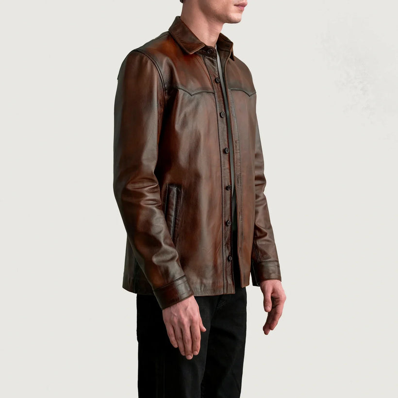 Bronco Marrone Invecchiato Leather Shirt da Uomo