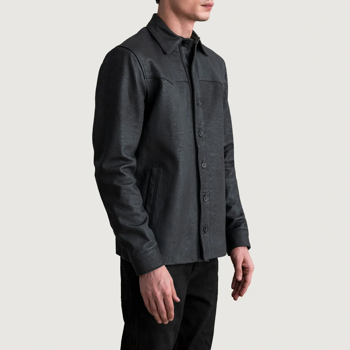 Tumbled Black Sheepskin leather Jacket - Vista posteriore Showing Tailored Shoulder Fit &amp; Clean Hemline