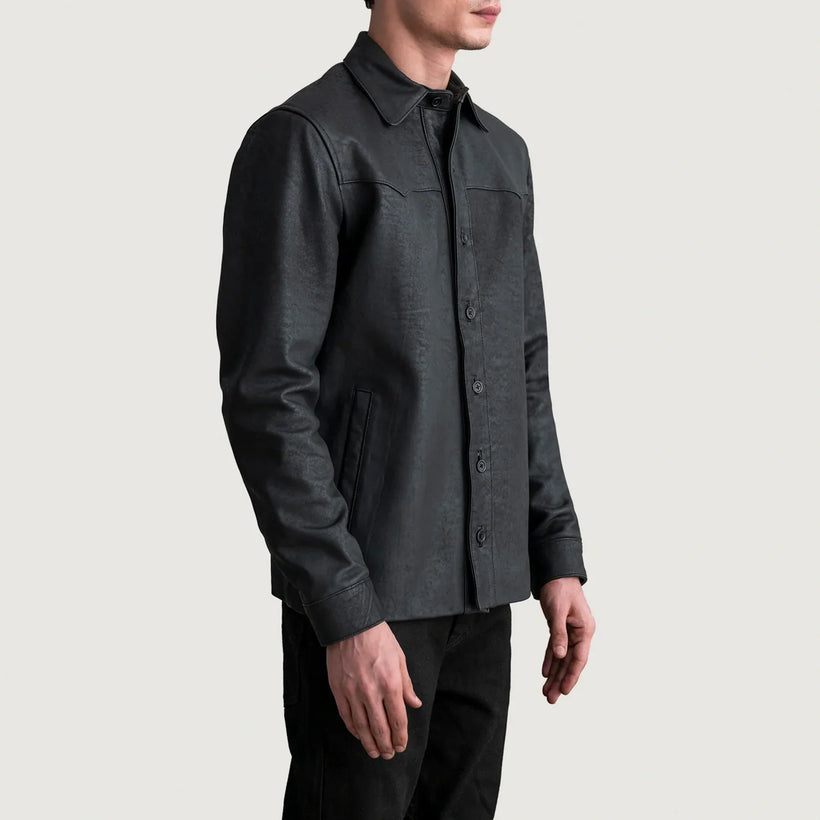 Tumbled Black Sheepskin leather Jacket - Back View Showing Tailored Shoulder Fit & Clean Hemline