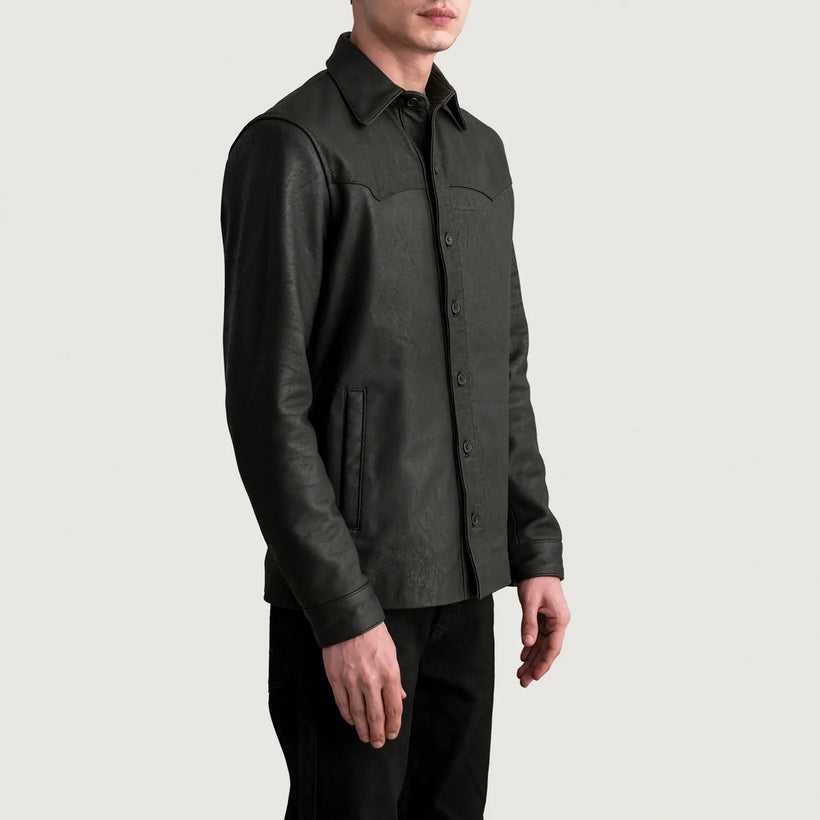 Bronco Tumbled Marrone Leather Shirt da Uomo