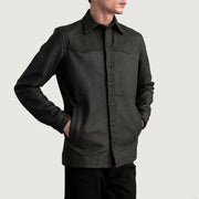 Bronco Tumbled Marrone Leather Shirt da Uomo - Lateral Side Profile View Showing Sleeve Cut &amp; Athletic Taper Fit