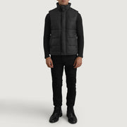 Bryan Nero Puffer Vest da Uomo - Lateral Side Profile View Showing Sleeve Cut &amp; Athletic Taper Fit